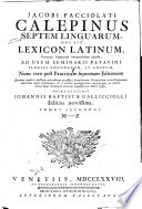 Jacobi Facciolati Calepinus septem linguarum, hoc est lexicon Latinum ... - Google Sách